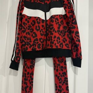 Red and Black Leopard Print Nylon Tracksuit